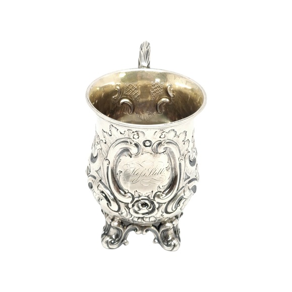 Antique George Angell London Sterling Silver Footed Cup with Monogram #13789 - Picture 2 of 11